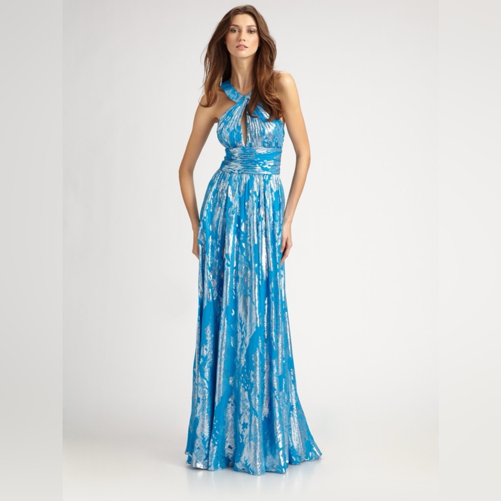Aidan Mattox Formal Silk Blend Gown Full Length blue and silver
